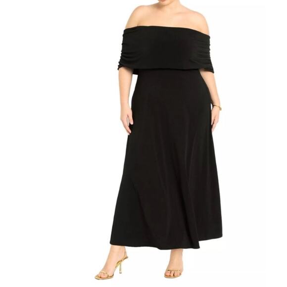 Eloquii Dress Size 28 NWT Off the Shoulder Maxi Jersey Stretch Black Plus Curvy - Picture 1 of 12